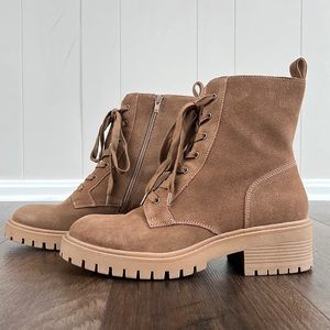 TELINDA COMBAT BOOT- Cognac Suede